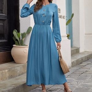 EMERY ROSE solid half button a-line dress